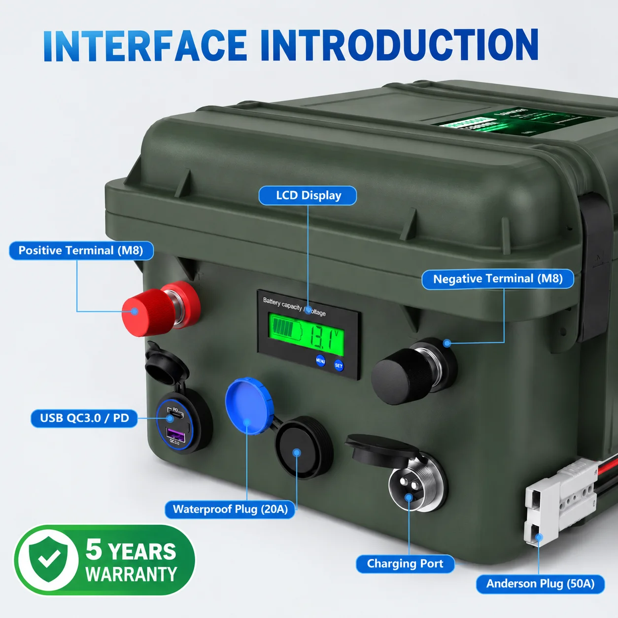 12V 50Ah 100Ah 150Ah 200Ah LiFePO4 Battery Portable Power Box Bluetooth Waterproof Multi Output For Fishing Kayak Camping RV