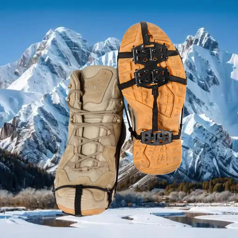 Outdoor 24-Zahn verstärkte Steigeisen rutschfeste Schuhüberzug Schneeklauen Schlamm, Eisgreifer, Winterwanderschuhe, Spikes, Schuhkette
