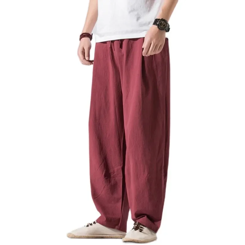 LIBIELIY 2024 Spring Autumn Cotton Harem Pants Men Solid Loose Streetwear Mens Jogger Pants Chinese Style Casual Trousers Men Pl