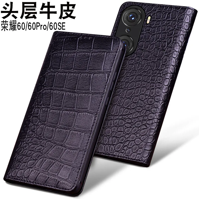 Sales Luxury Genuine Leather Magnet Clasp Phone Case For Honor 60 Se Honor60 Pro Kickstand Holster Cover Protective Full Funda