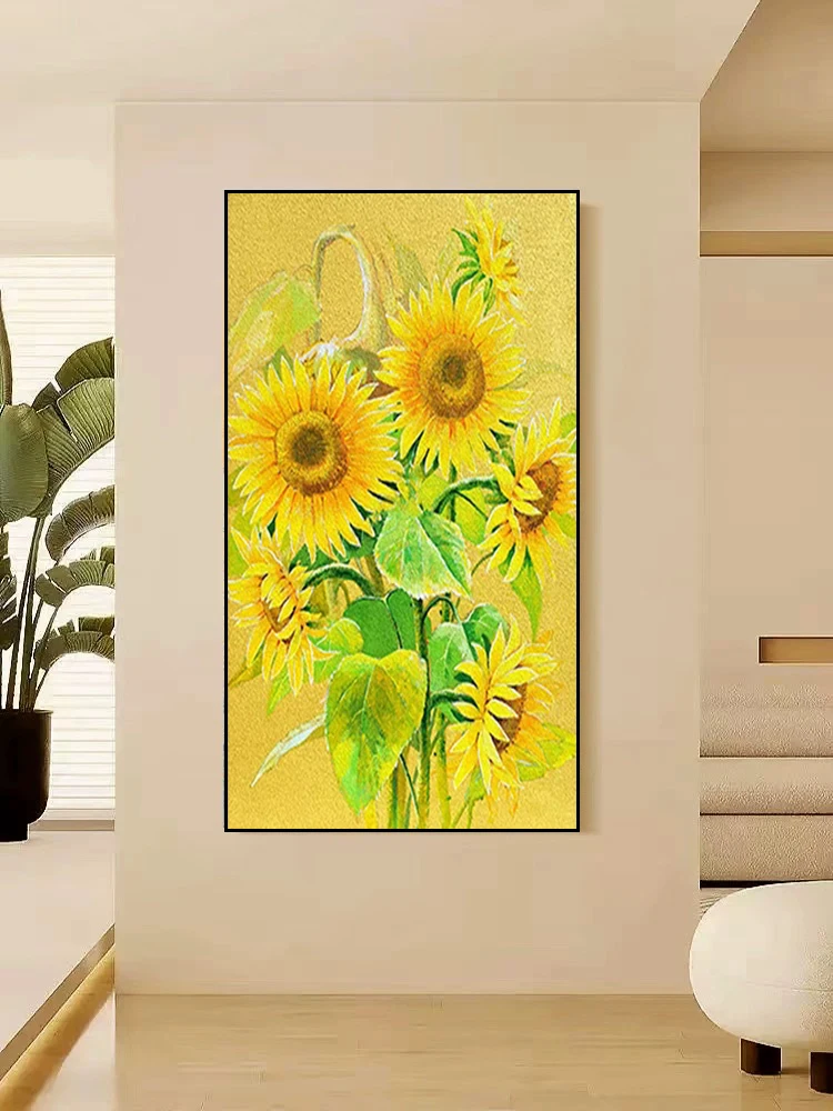 

100% Hand Drawn Oil Painting Of Nordic Modern Sunflowers, Plants, Flowers Wall Art Pictures For Home And Living Room Decor