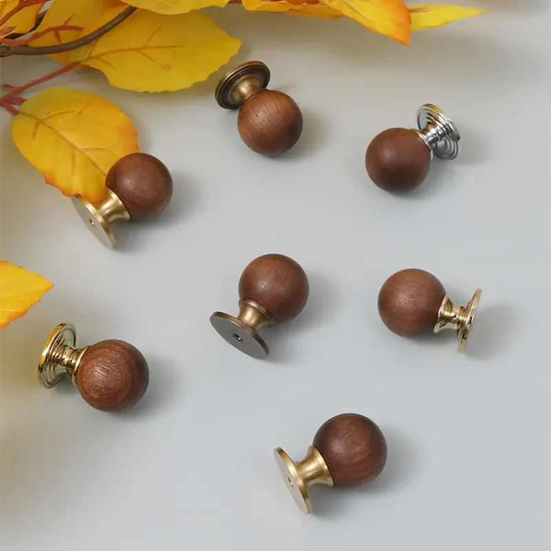Wardrobe Handle Black Walnut Modern Style Handle Retro Brass Drawer Ball Single Hole Cabinet Door Handle