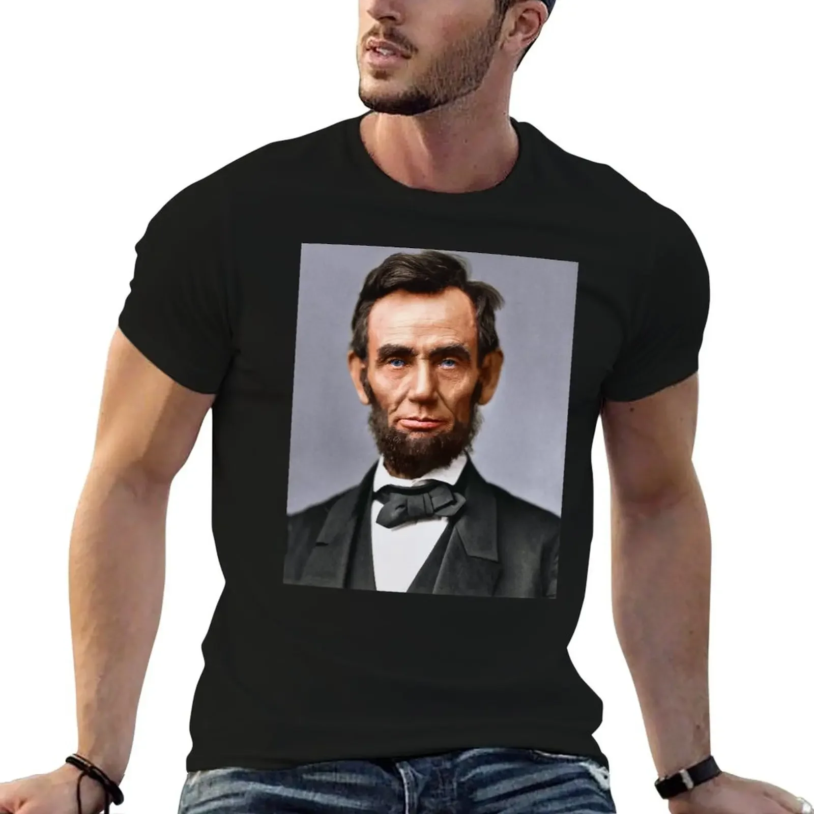 

Hand-Coloured Portrait of Abraham Lincoln T-Shirt anime t shirts anime shirt mens t shirts casual stylish