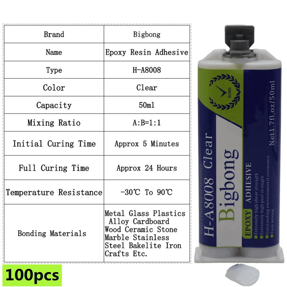 100 Stück 50ml AB-Kleber Zweikomponenten-Strukturklebstoff Transparente Klebstoffe 1:1 Epoxidharz-Klebstoff für 50ml 1:1 Klebepistolen-Spender – Detail 1