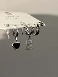 FNIO Korean Fashion Metal Love Heart Circle Drop Small Earrings for Women Trend Pendant Piercing Earrings Set Jewelry 2022