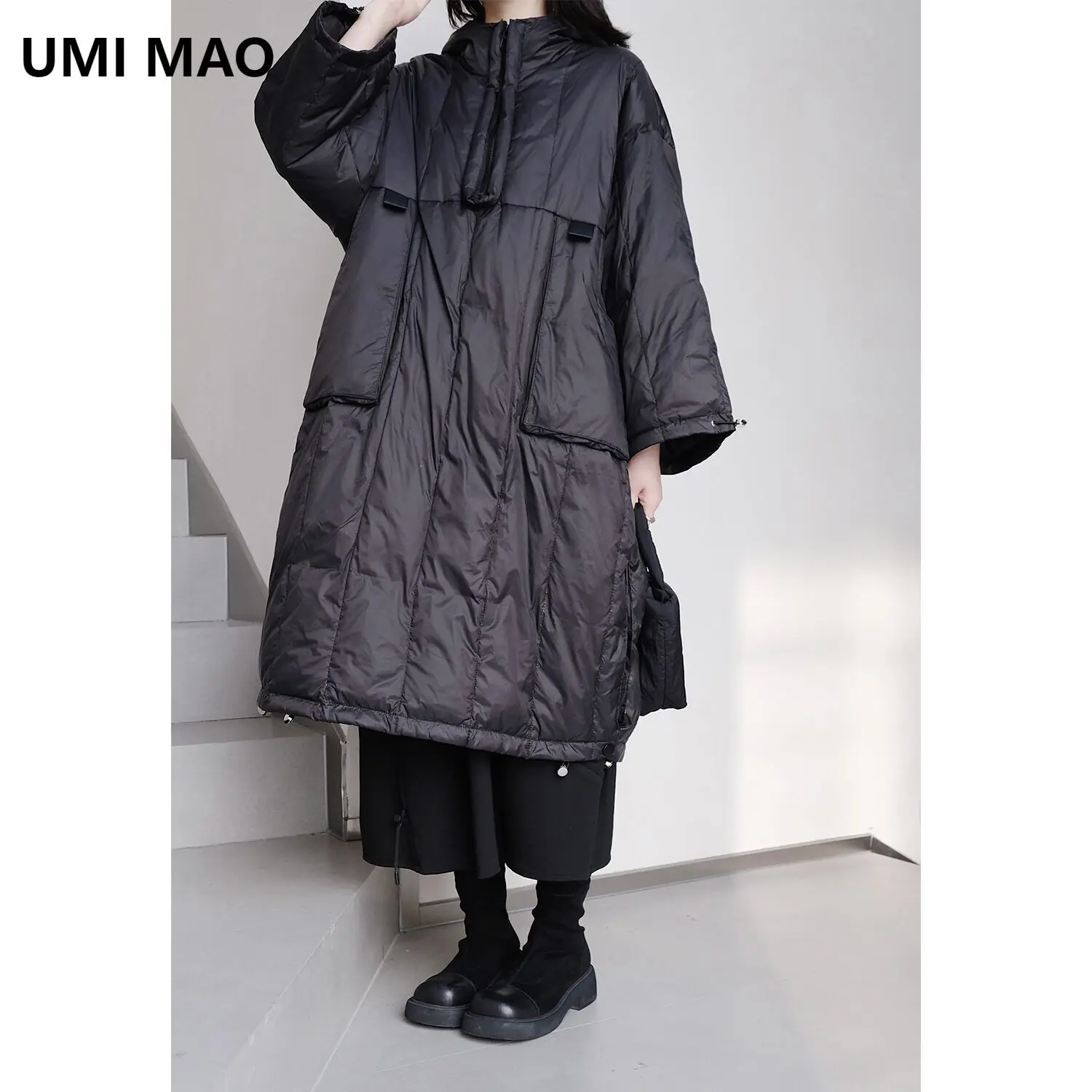 UMI MAO Yamamoto Dark Japanese Hoodie Black Down Jacket Warm Thick 90 White Duck Down Coat Winter Femme