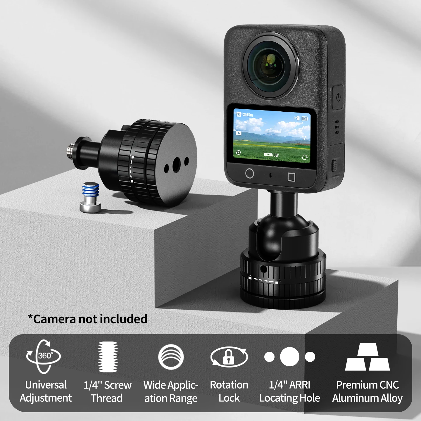 1/4 Zoll Kugelkopf Drehbare Schneckenklemme aus Aluminium 360° ° Panorama-Stativhalterung für DJI Osmo Insta360 GoPro Action-Kamera Zubehör – Detail 2