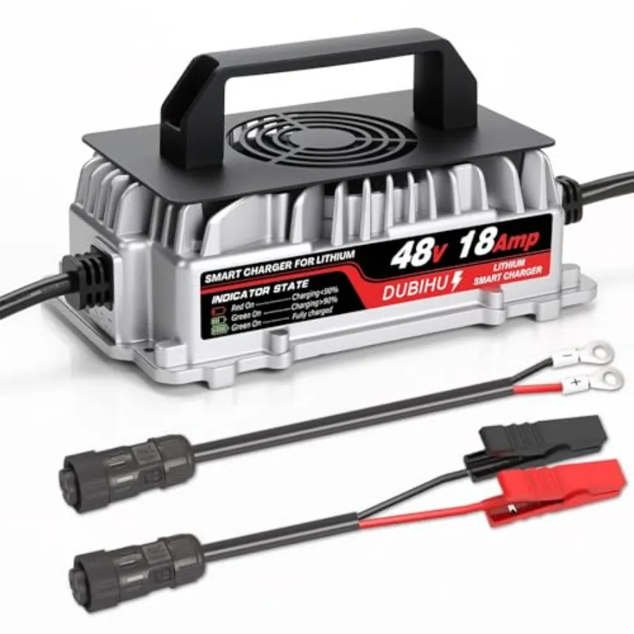 

58.4V 18A Lithium Battery Charger for 48V LiFePO4 Battery Waterproof Connector with M8 Ring and Alligator Clip for Golf Carts R