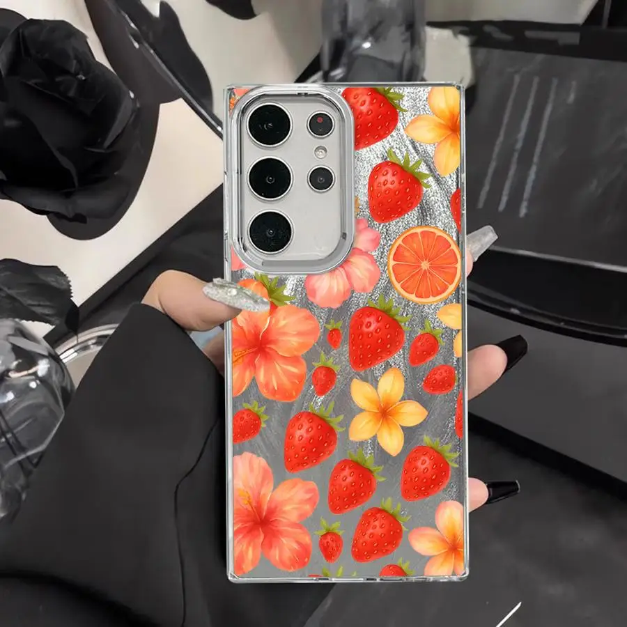 Custodia con motivo fragola stampata a fumetti per Samsung Galaxy S25 Ultra S23 S21 S21+ S20 FE S22 Plus S24Ultra S20 FE Nero morbido