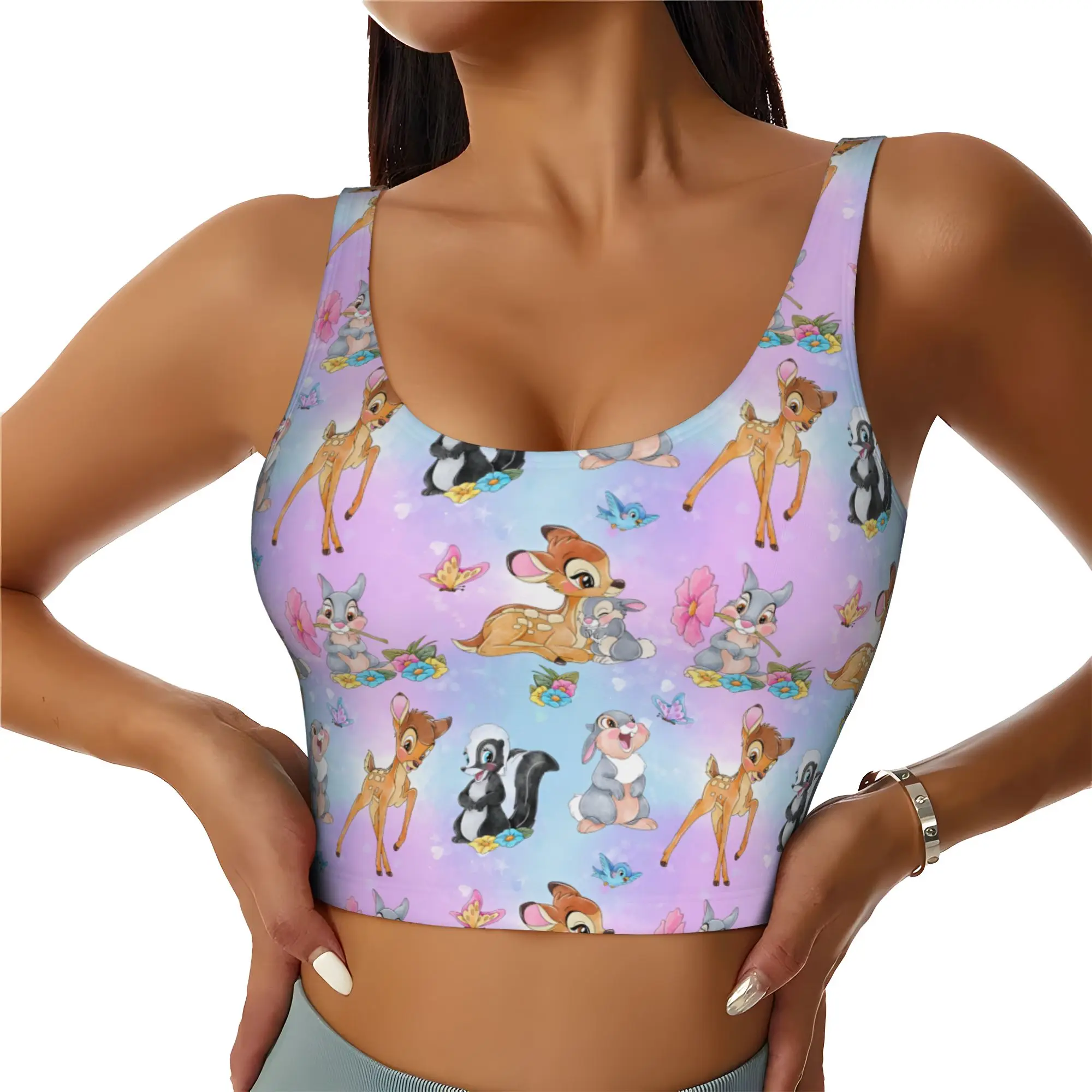 Custom B-Bambies Anime High Impact Sports Bras Women's Rabbit Cartoon Seamless Workout Yoga Crop Tank Tops