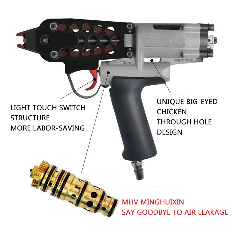 C-760FAT Type Gun Air Nail Pneumatic Cage Assembly Gun Tying Chicken and Rabbit Cage Grabbing Net Assembly C-Type Nail Gun