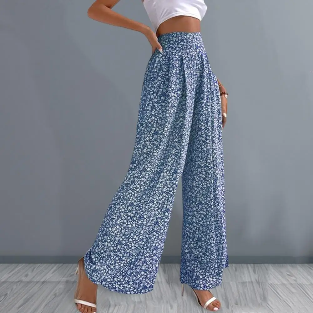 

Floral Pants Floral Print Wide Leg Pants for Women Elastic High Waist Trousers with Loose Fit Stylish Wear Option Elastic Waist