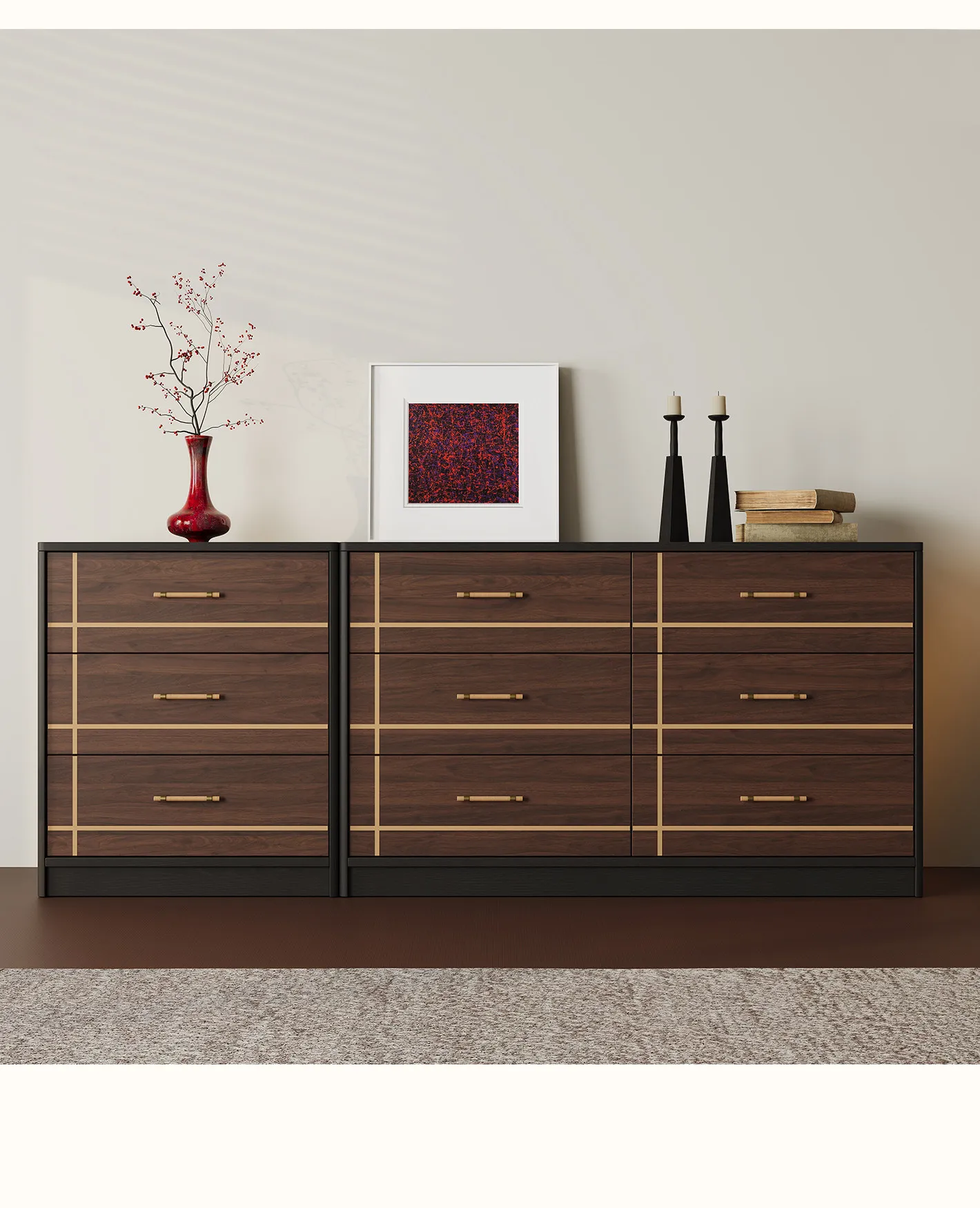 Solid wood multi-drawer chest cabinet living room bedroom locker modern simple storage cabinet walnut color