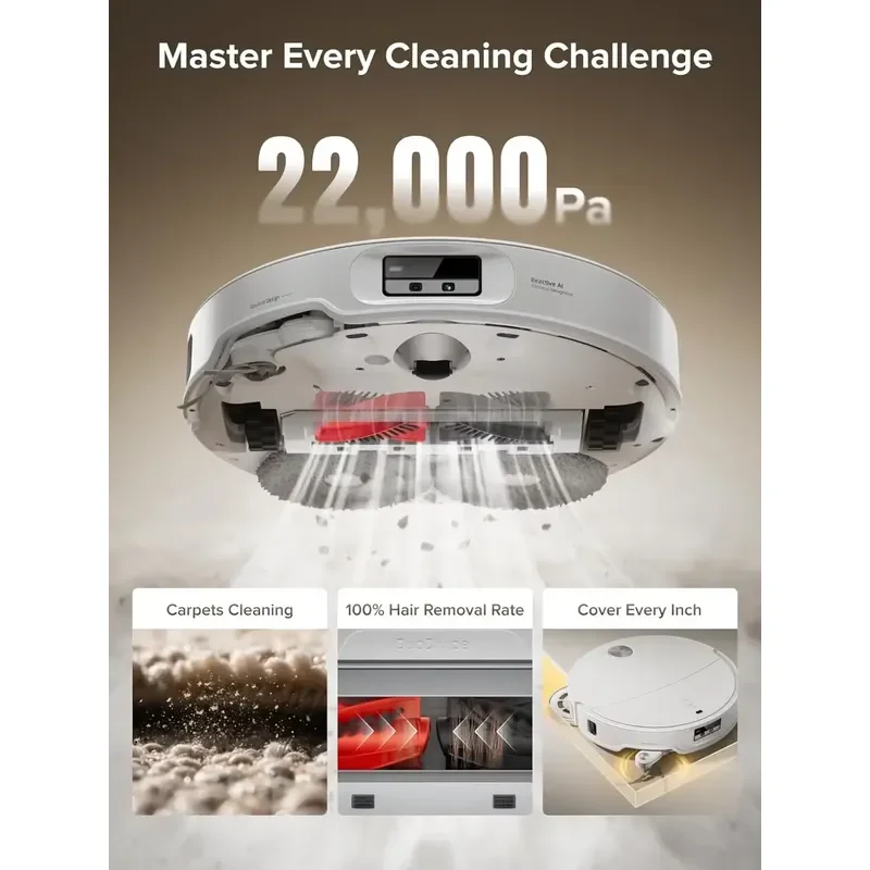 2026 Latest Roborock Qrevo Curv Vacuum Cleaner with Mop 22000Pa Suction Dual Anti-Tangle LDS Navigation Warm Water