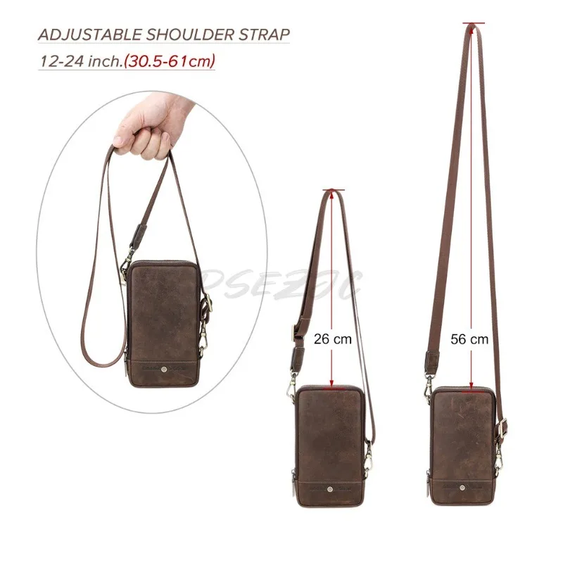 Men's Crazy Horse Skin Mobile Phone Bag Multi Card Outdoor Travel Portable Multi Functional Waist Phone Storage Bag - view 3