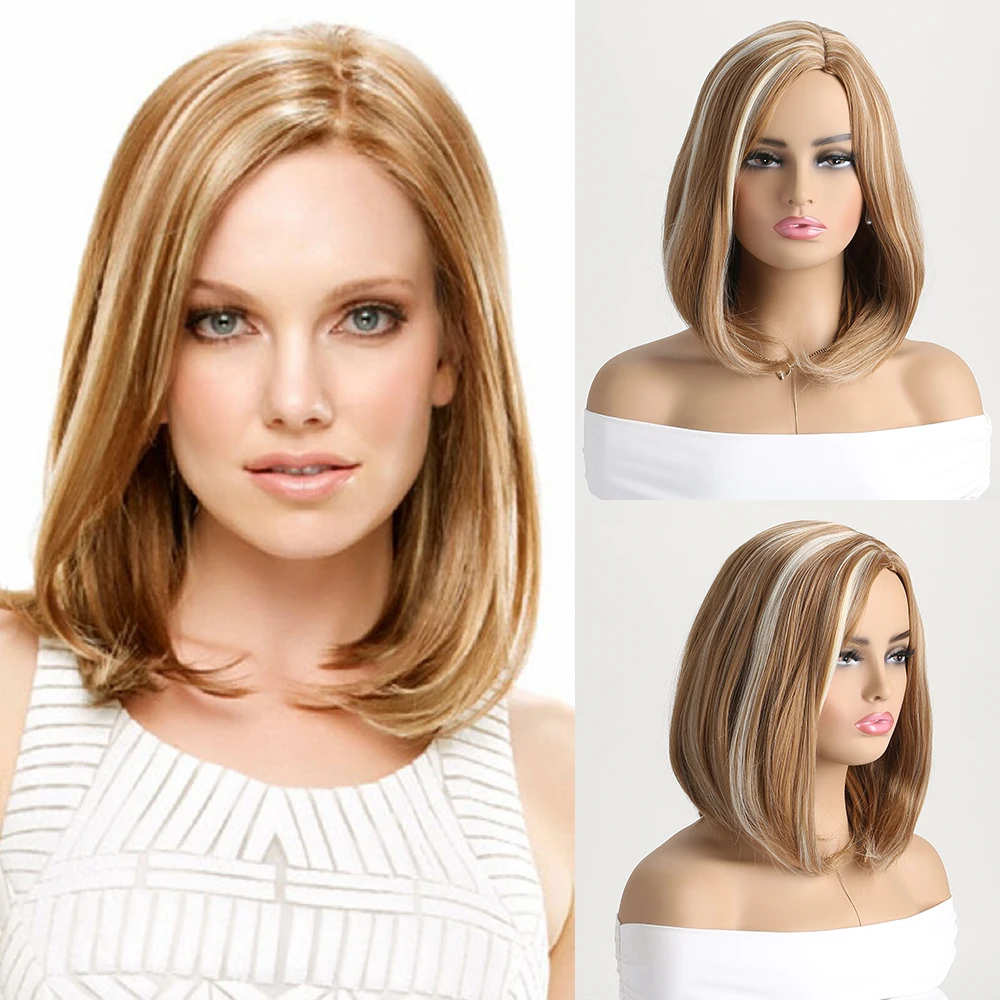 

16 Inch Natural Synthetic Wigs for Women Short Mixed Gold Wig Heat Resistant Hair For Daily Use Festival Ball Halloween Costume