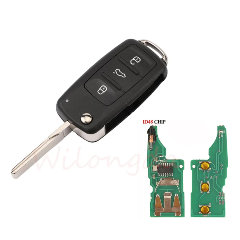 new 5K0837202AD 3 BUTTON Remote Flip key 434MHz ID48 Chip for VW Volkswagen GOLF PASSAT Tiguan Polo Jetta Beetle Car