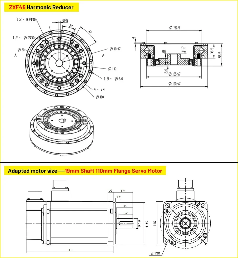 Precision Harmonic Drive Gearbox for Nema 17/23 Stepper 40-130mm Servo Motors High Torque Compact Laser Cutting Head Positioning
