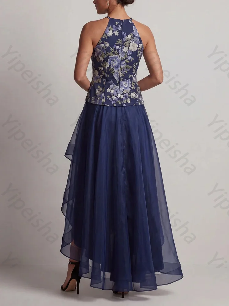 Customized A-Line Navy Halter Sleeveless Mother of The Bride Dresses Sexy Backless Evening Dress High Quality Prom Party Gowns