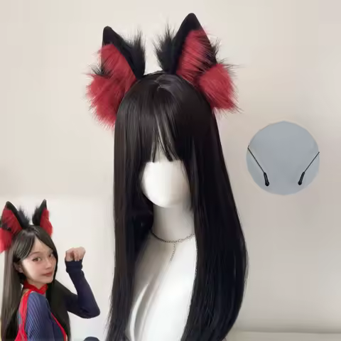 Anime Red Wolf Ear Cosplay Cat Girl Hairband Lolita Couple Plush Realistic Animal Ear Hairband Furry Handmade Cosplay Pros
