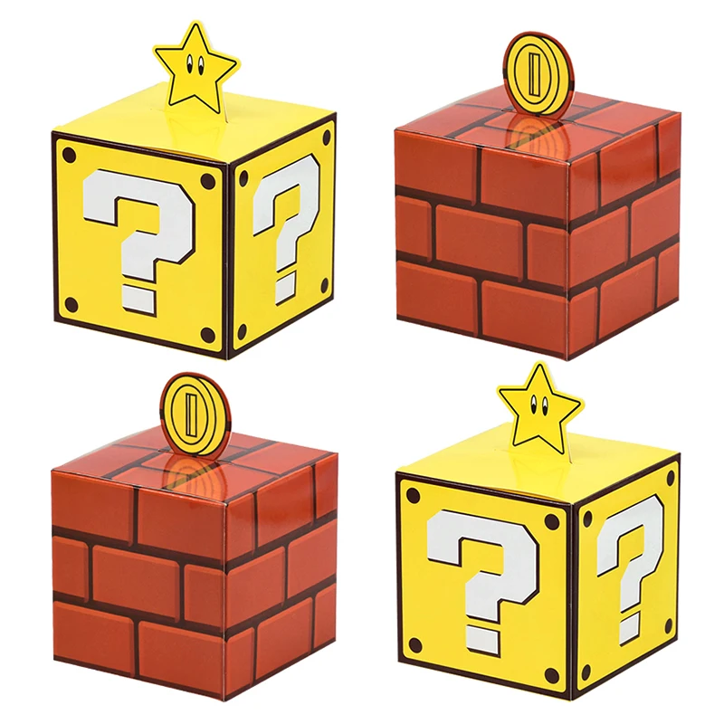 3/6Pcs Question Blocks Candy Gift Box Kids Video Game Theme Birthday Treat Box Goody Bag Boys Party Favors Decoration Supplies