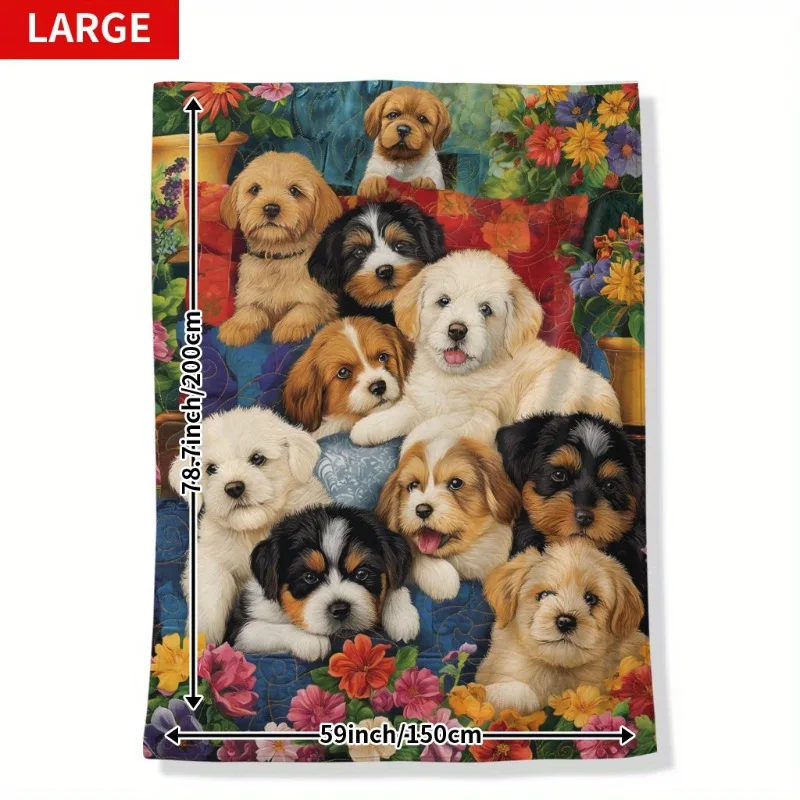 بطانية مريحة من الفلانيل مطبوعة على شكل كلب وأزهار - رمي ناعم ودافئ للقيلولة والتخييم والسفر | هدية مثالية لمحبي الحيوانات الأليفة والأصدقاء والعائلة #3