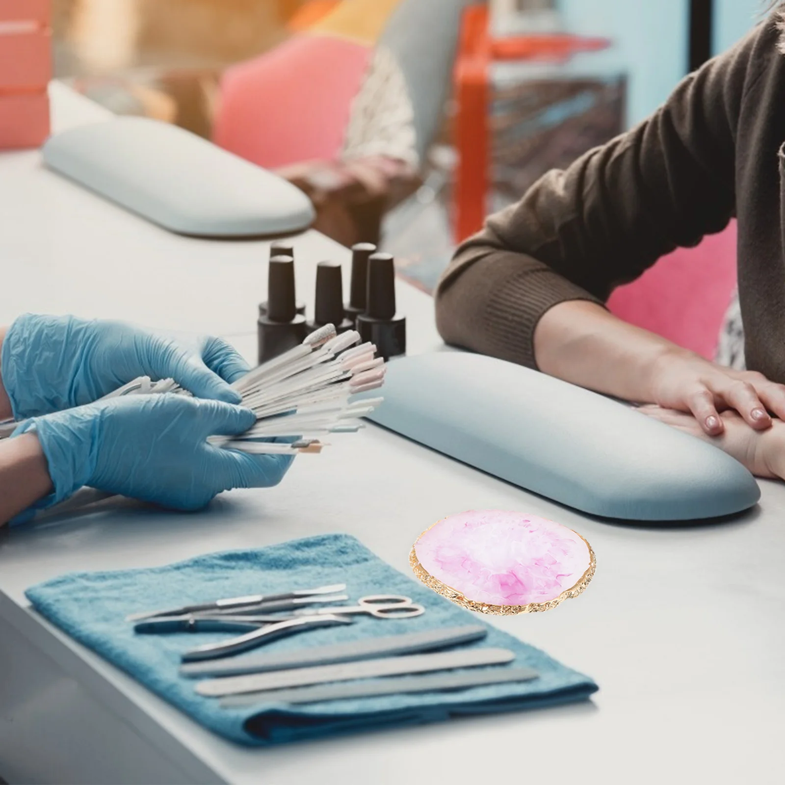 2 pezzi tavolozza per nail art in resina colore dorato texture liscia facile da pulire smalto gel miscelazione strumenti per esposizione manicure per salone