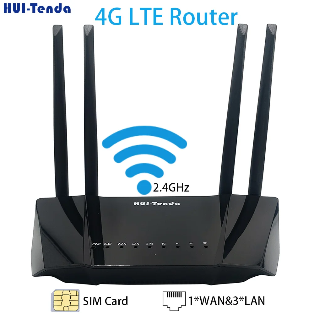 Huitenda 4G LTE WiFi Router 300Mbps 2.4GHz Dual Band Alto Ganho 4 Antenas Roteador de Internet de alta velocidade para câmera IP de escritório doméstico