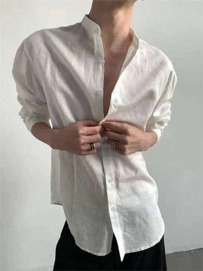 

New 2026 Men's Cotton Linen Long Sleeve Shirt Casual Stand Collar Summer Fashionable Quality Plaid Loose Fit Citywalk