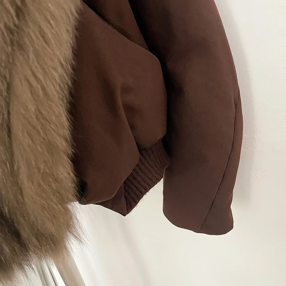 OFTBUY Kurze Warme Daunenjacke mit Natürlichem Pelzkragen, Modischer Neuer Winter Echter Fuchspelzmantel, Luxuriöser Weißer Enten-Daunenmantel für Damen – Detail 11