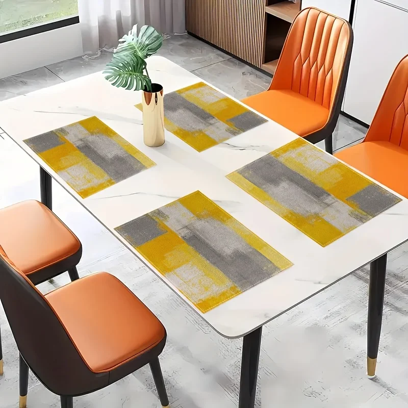 VIKAMA Yellow Gray Abstract Oil Painting Placemat, Geometric Ins Style Heat Resistant Table Mat view 6