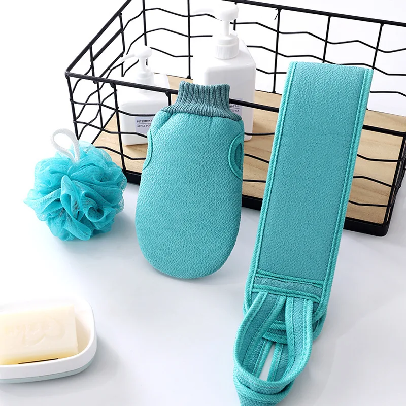 Double-sided Scrub Exfoliating Gloves Back Scrubber Towel Bathing Sponge 3piece set for Scrubbing and Bathing Body Massage