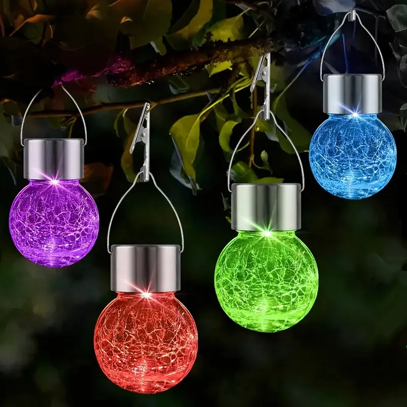 1/3/5PCS Solar Powered Outdoor Hanging Lights Colorful LED Cracked Glass Ball Design Waterproof Pathway Lantern for Garden Decor
