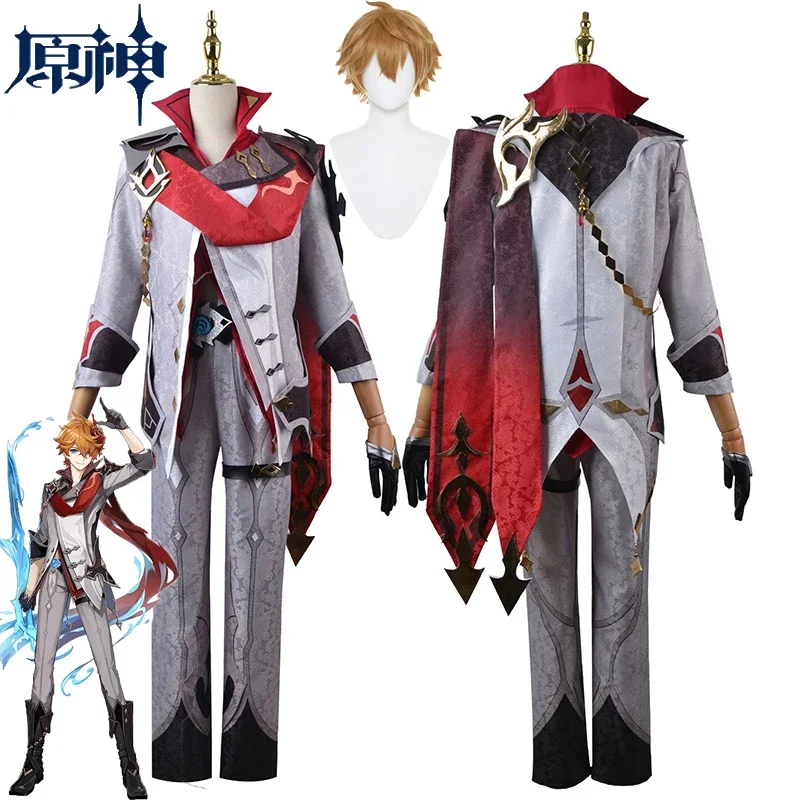 Tartaglia Cosplay Masculino, Game Genshin Impact, Conjuntos Completos, Uniforme, Calças, Perucas, Trajes de Halloween, Jogo