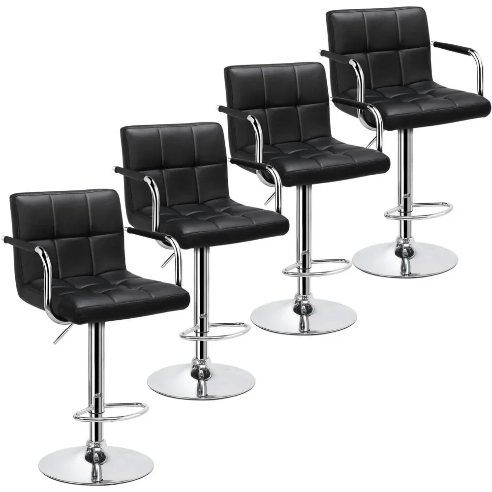 

Bar Stools Set of 4, PU Leather Adjustable Barstools with Armrest, Counter Height Chairs with Thickened Seat Cushion for Comfort