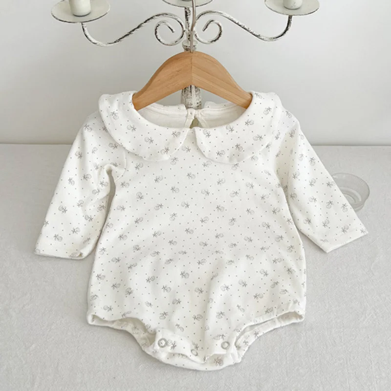 2024 neue Frühling Kinder Kleidung Kleinkind Baby Mädchen Stram pler lang ärmel ige Baumwolle Gitter Druck Säugling Baby Mädchen Overall