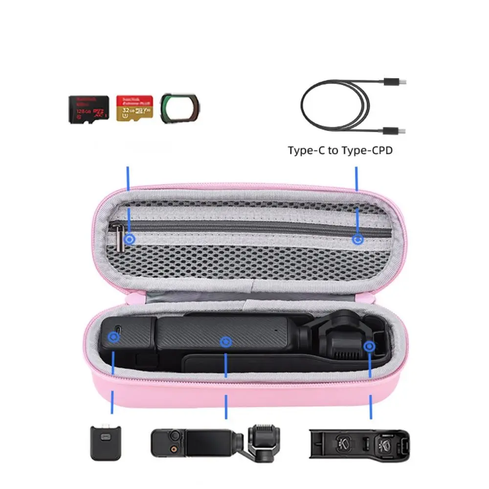 Portable Wear-Resistant Carrying Case Waterproof Pink Camera Storage Bag Hanging Strap EVA Hard Shell Box for DJI OSMO Pocket 3