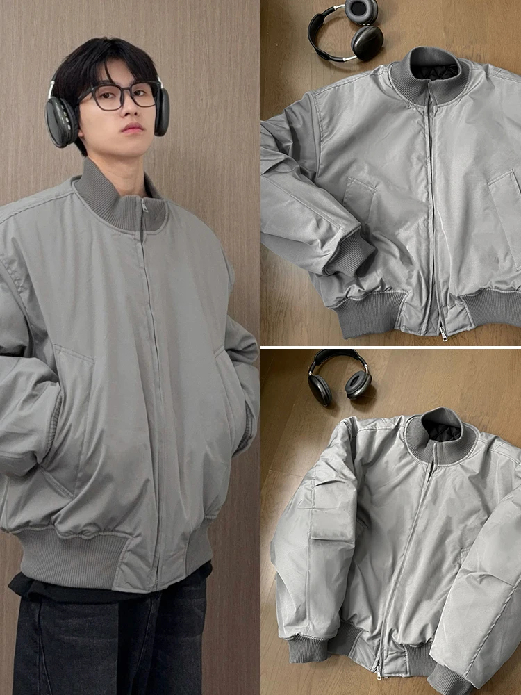 

American Sle Bomber Cotton Jaet Pilot ort Wide ape Men's Winter Stand Collar ey Baseball Clothes Loose Fit Youth Trend