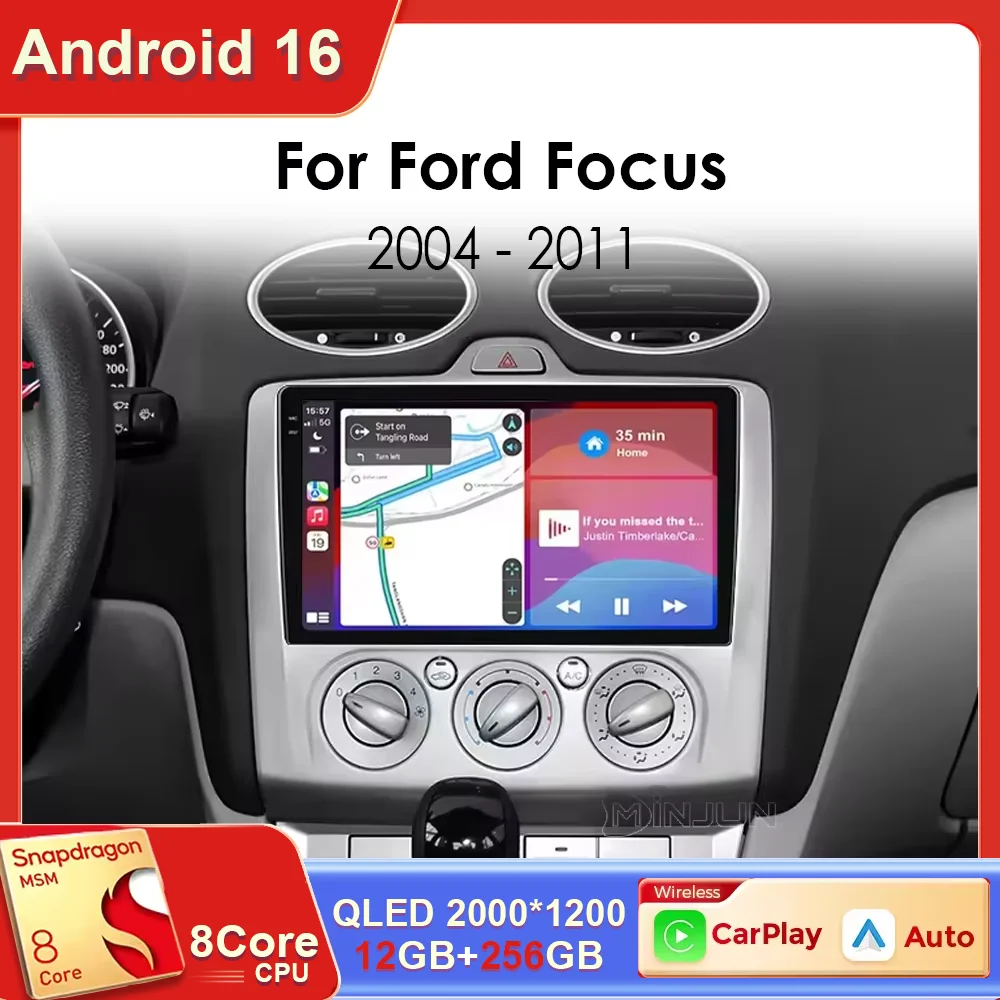 Rádio de Carro Android 16 para Ford Focus 2 3 Mk2 Mk3 2004 2005 - 2011, Player Multimídia com Navegação GPS 2Din Carplay Stereo DVD