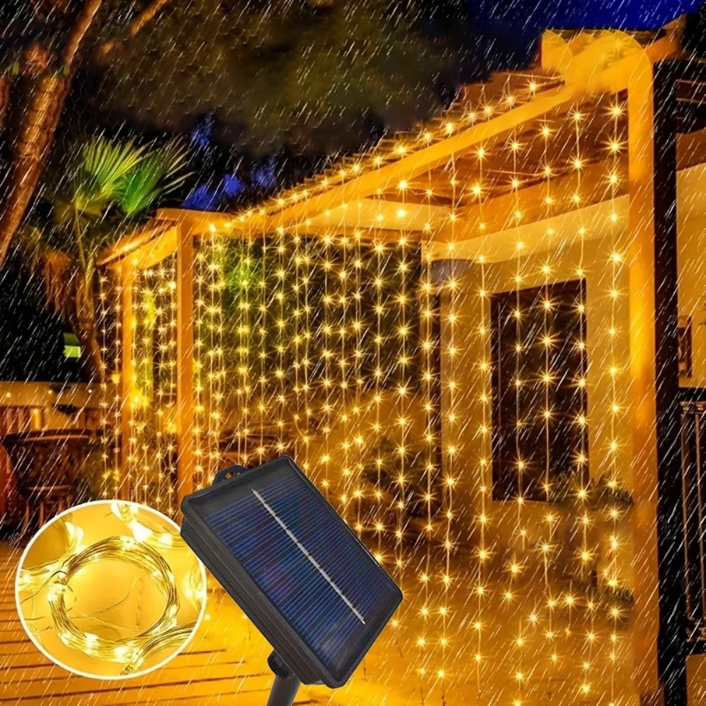 Outdoor Solar LED Curtain Light 8 Modes Wedding Decoration String Lights Yard Camping Christmas Fairy Garland String Lights