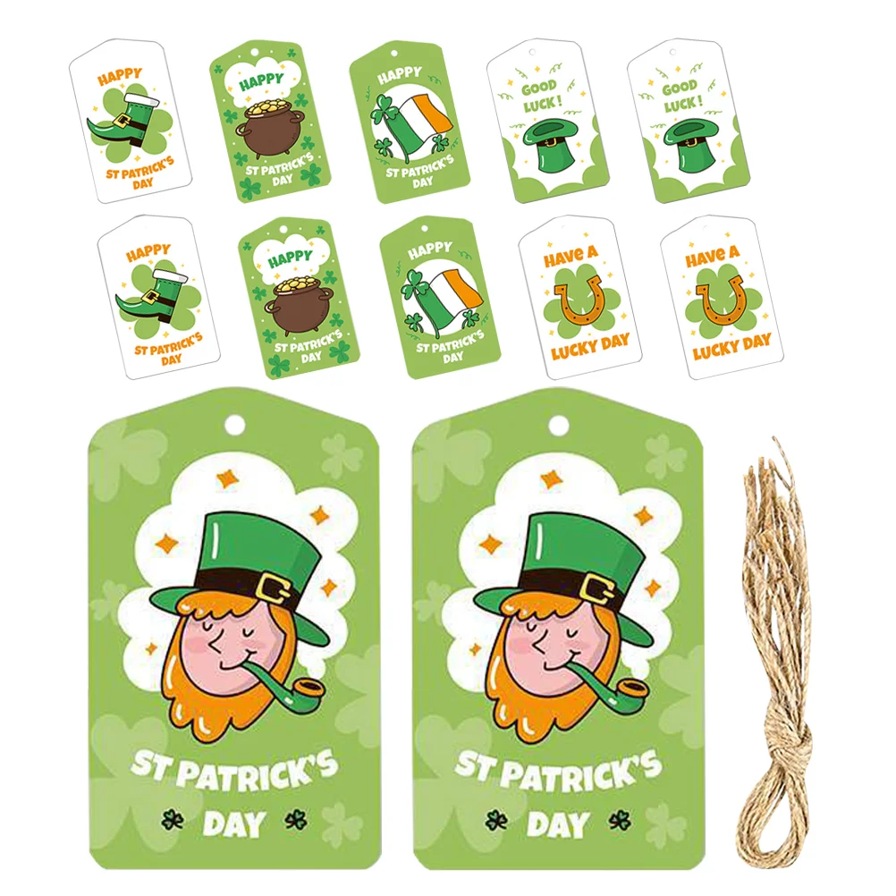 

12pcs St Patrick'S Day Name Labels Green Tags With String For St Patrick'S Day Party Favors Shamrock Tags Labels For Present W