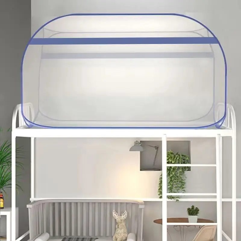 Simple Solid Color Home Mosquito Net Dormitory Installation-free Single Mosquito Net Bedroom Square Top Single-door Mosquito Net