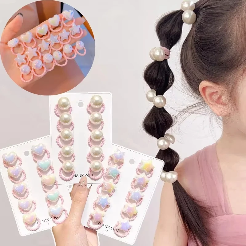 10pcs Cute Baby Girl Hair Love Bands Cartoon Love Heart Star Hair Ties Toddler Elastic Rubber Band Kids Hair Ropes Headwear New