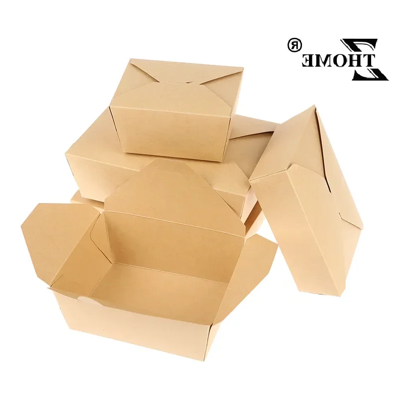10Pcs Disposable Fast Food Boxes Thickened Kraft Paper Folding Packaging Box Bento Cake Grilled Meat Salad Food Container