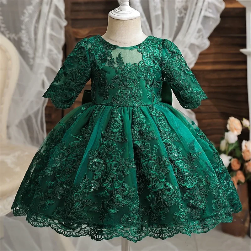 Backless Bow Baby Dresses For 1st Birthday Party Girls 1 to 5 Yrs Embroidery Flower Elegant Luxury Dress Toddler Baptism Costume