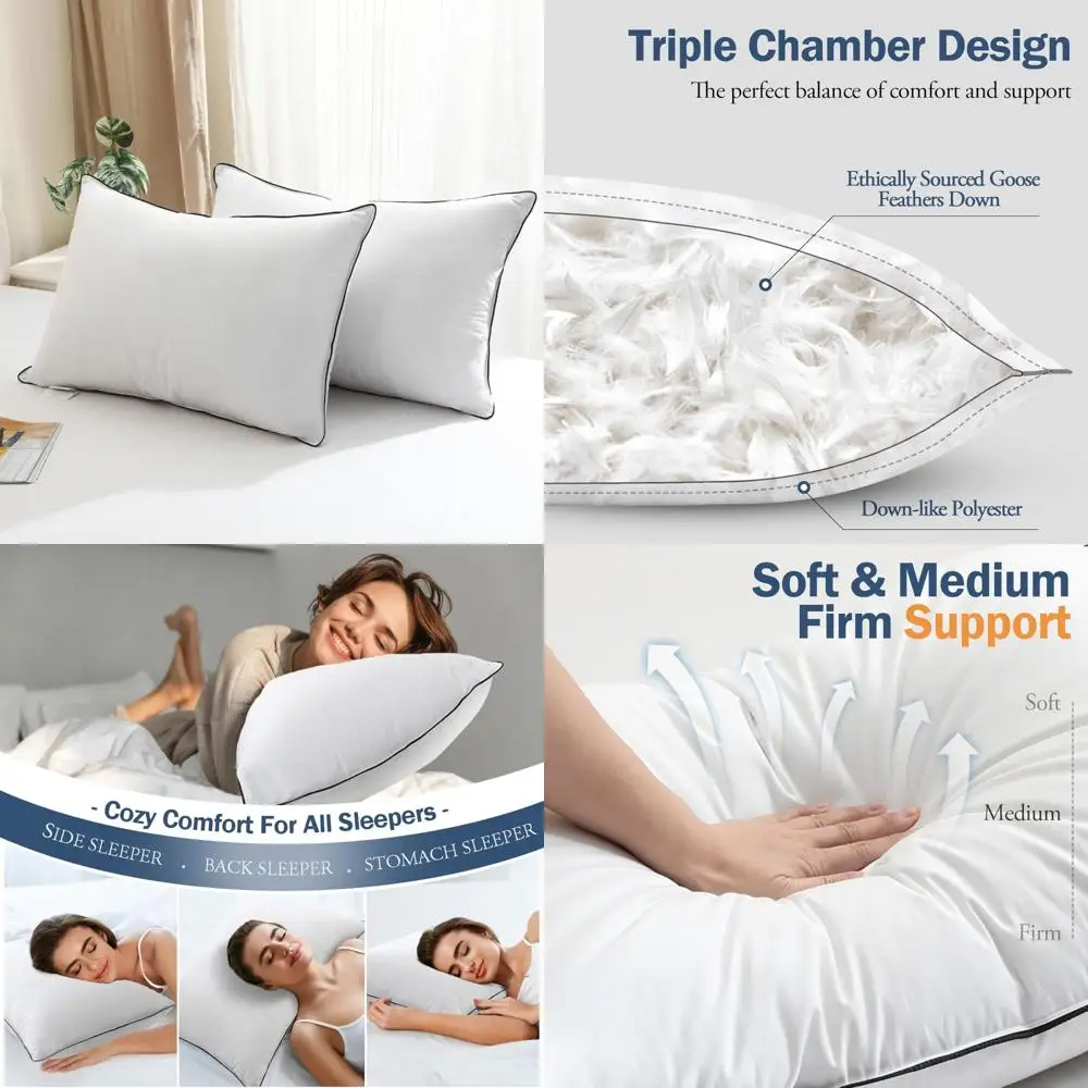 

King Size Goose Down Pillow Set of 2 - Luxury Organic Cotton Covered Hotel-Quality Sleep Pillows