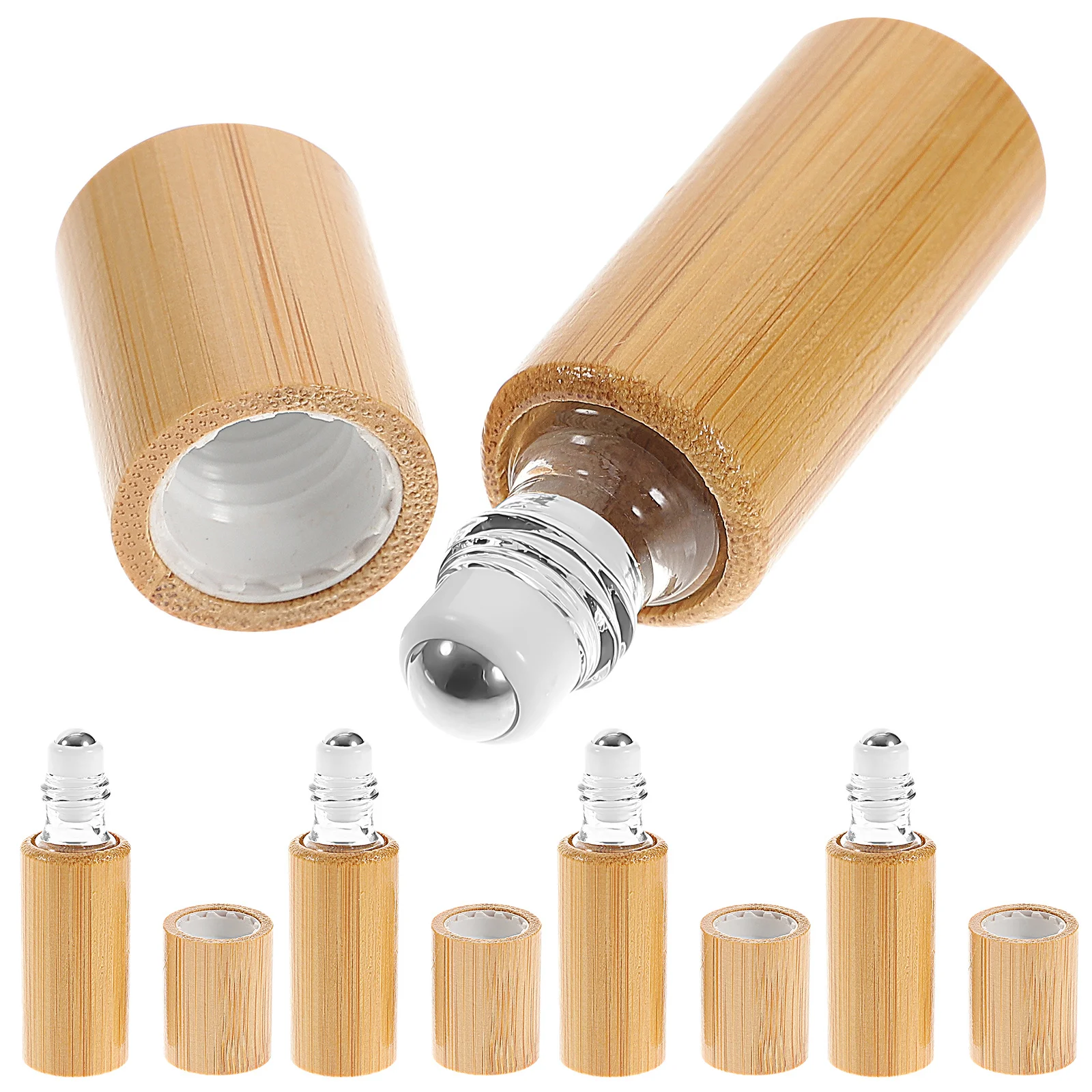 

5Pcs Bamboo Roll-on Bottles Thick Smooth Leakproof Perfume Essential Oil Bottle Travel Refillable Roller Ball Mini Container