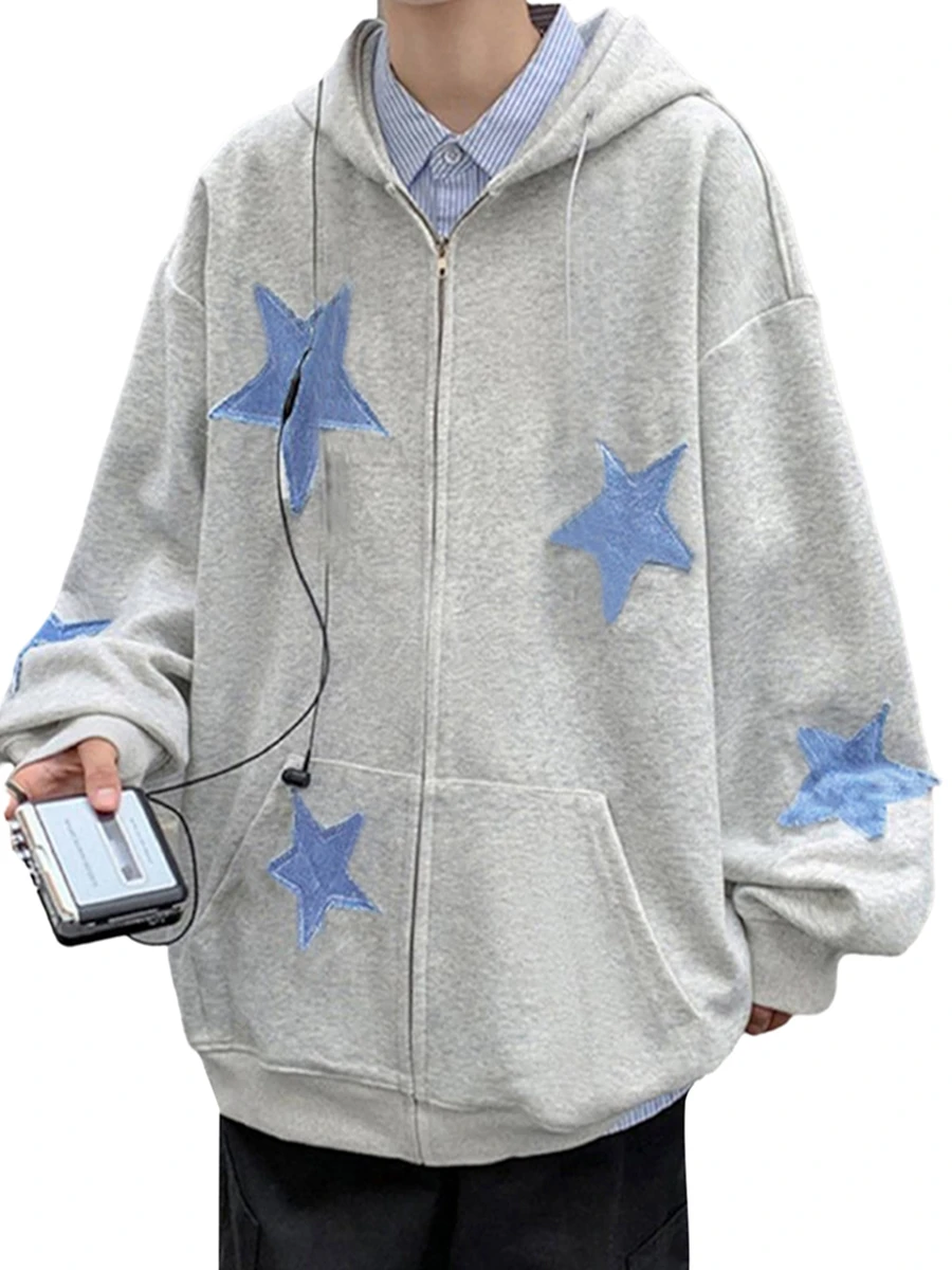 

Women Star Hoodie Y2k Grunge Zip up Hooded Cardigan Sweatshirt Alt Jacket Streetwear for Teen Girls