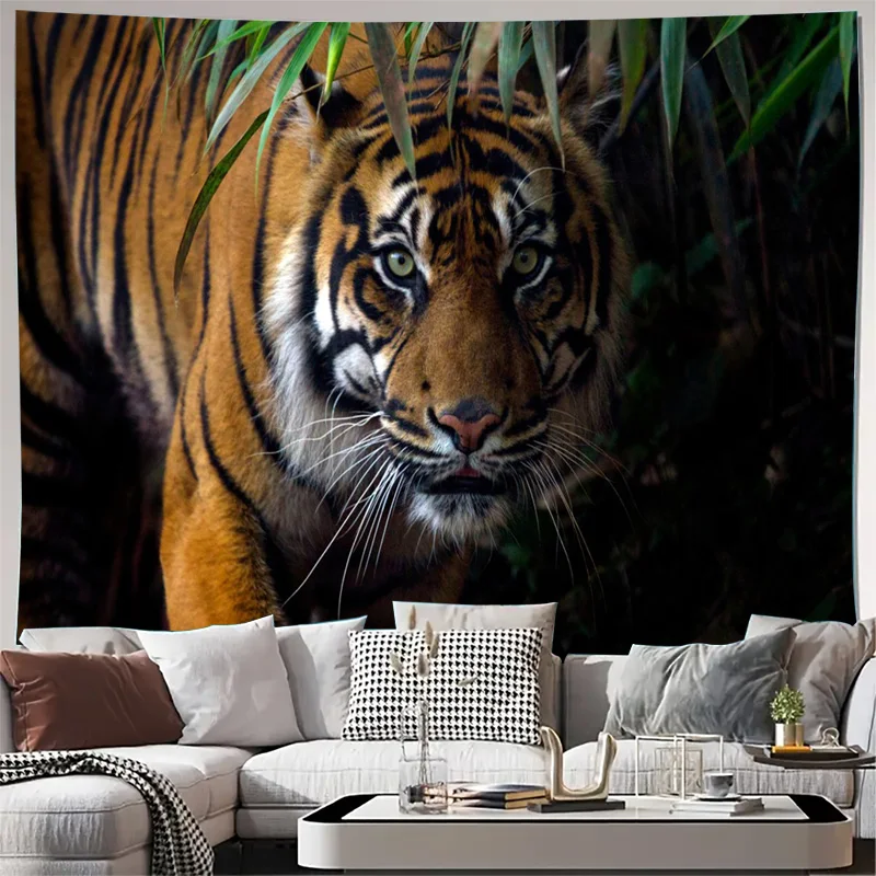 Realistic Tiger Jungle Tapestry Wall Hanging Decorative Mural Forest Wildlife Art Home Decor Canvas Print for Living Room Bedroo