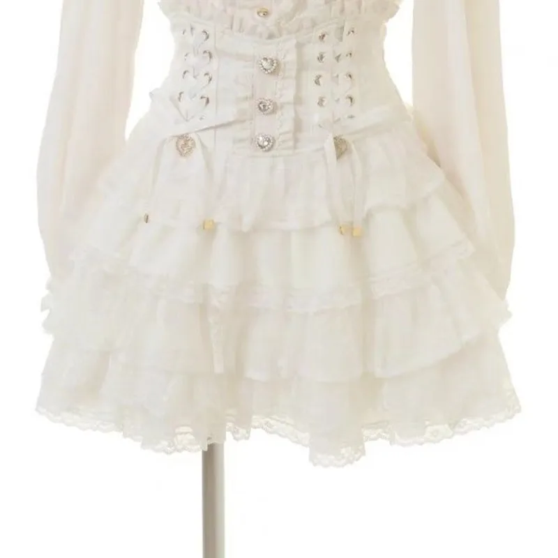

Bow Dresses Y2K Lizzisa Landmine Soft Girl Japan Sweet And Cute Lace Bow Ruffle Half Skirt A-line Medium Waist Short Skirt New